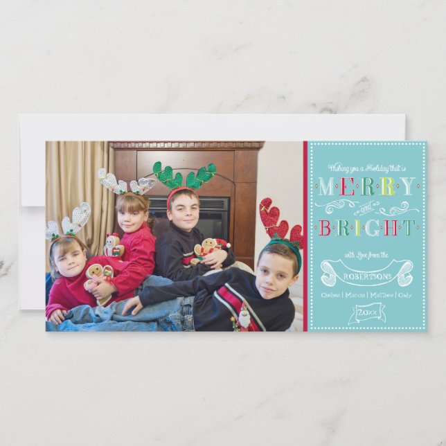 Merry n Bright Holidays Modern Photo Christmas Holiday Card (Front)