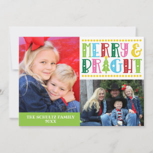 Merry n Bright Modern Family Photo Christmas Card