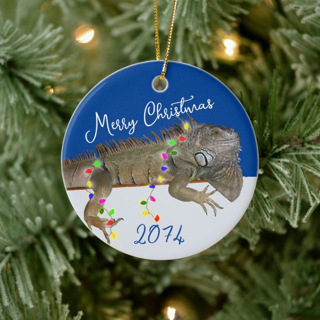 Merry n Bright Pet Iguana Christmas Ceramic Ornament (Tree)