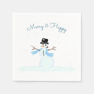 Merry n Happy Snowman Christmas Party Napkins