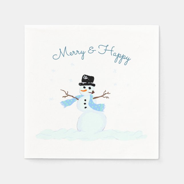 Merry n Happy Snowman Christmas Party Napkins (Front)