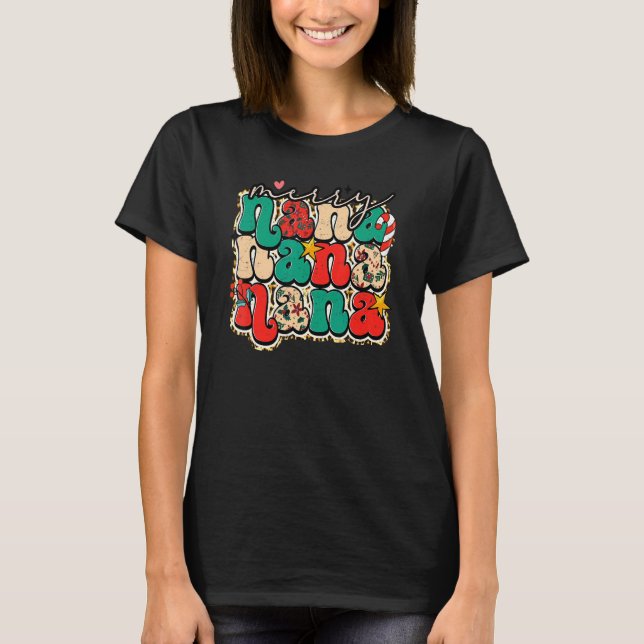 Merry Nana Leopard Family Christmas Pajamas Holida T-Shirt (Front)