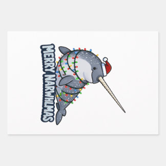 Merry Narwhalmas Narwhal Christmas Lights Funny Wrapping Paper Sheets