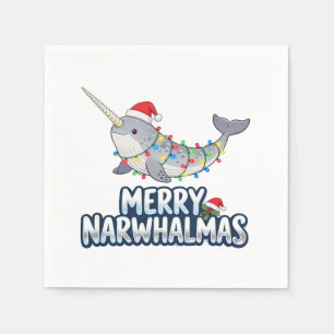 Merry Narwhalmas Wearing a Santa Hat Christmas Napkins