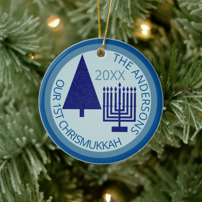 Merry Navy Interfaith Cute 1st Chrismukkah Photo Ceramic Ornament (Tree)