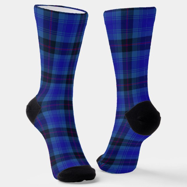 Merry Navy Plaid Tartan Pattern Socks (Angled)