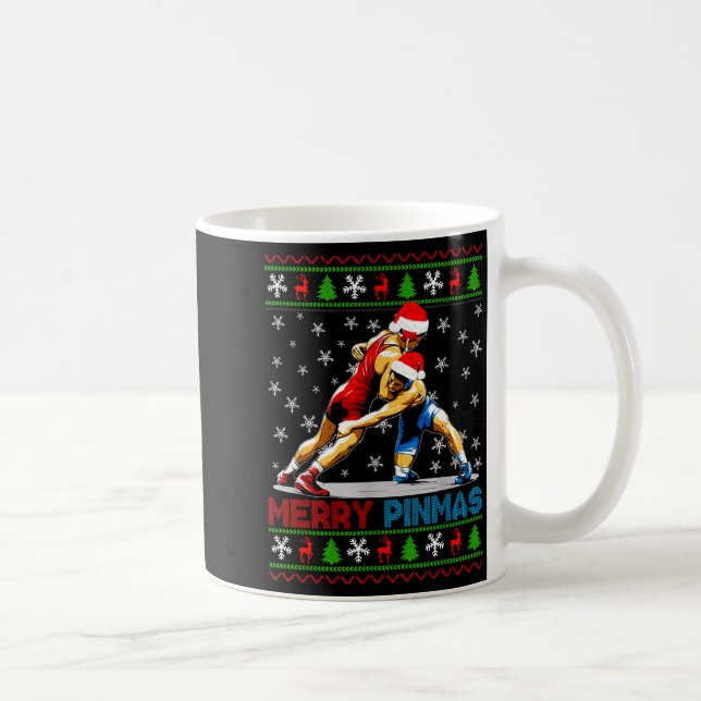 Merry Nmas Ugly Christmas Santa Claus Wrestling Bo Coffee Mug (Right)