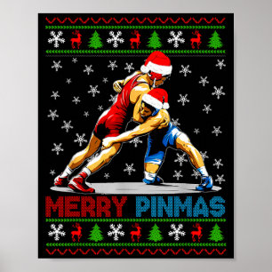 Merry Nmas Ugly Christmas Santa Claus Wrestling Bo Poster