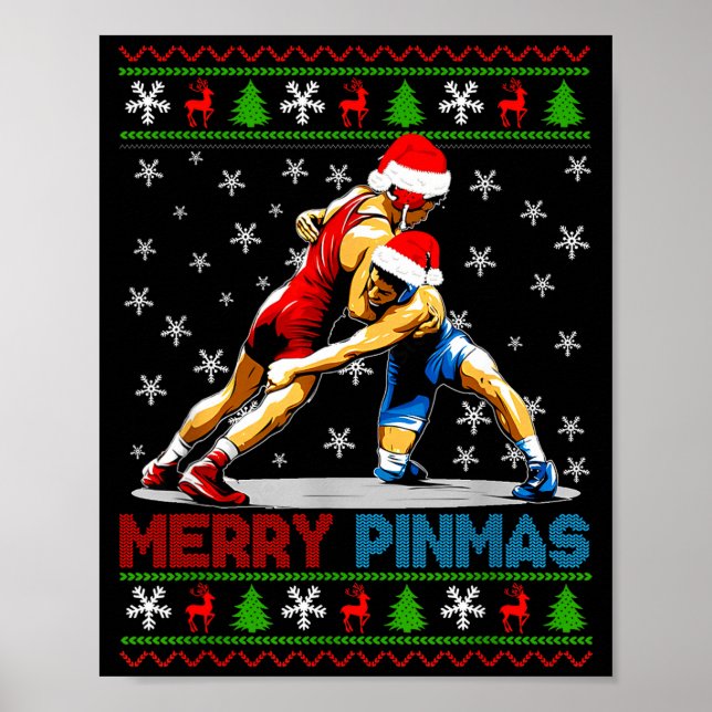 Merry Nmas Ugly Christmas Santa Claus Wrestling Bo Poster (Front)