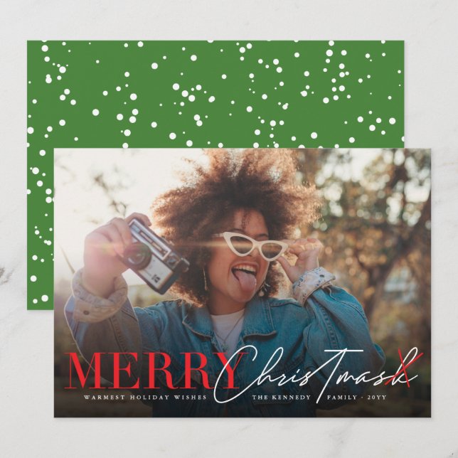 Merry No Mask Classic Script Modern Funny Photo Holiday Card (Front/Back)