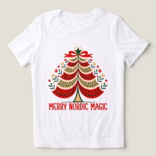 Merry Nordic Magic Folk Art Christmas Tree Tri-Blend Shirt