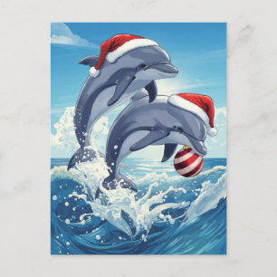 Merry Ocean Dolphins Santa Hats Christmas Holiday