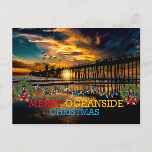 Merry Oceanside Christmas Holiday Postcard (Front)