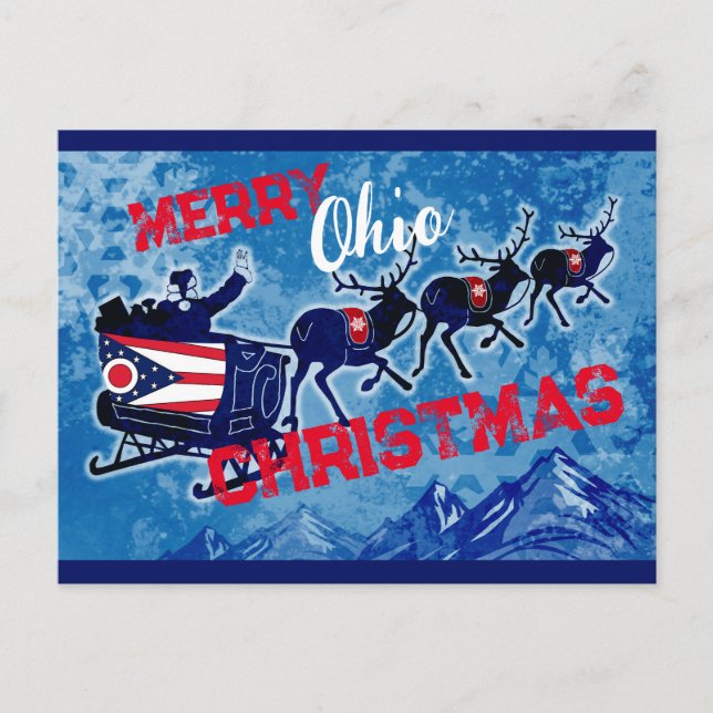 Merry Ohio flag Christmas postcard (Front)