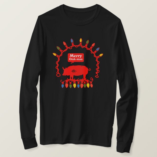 Merry Oink-Mas Rope Lights  T-Shirt (Design Front)