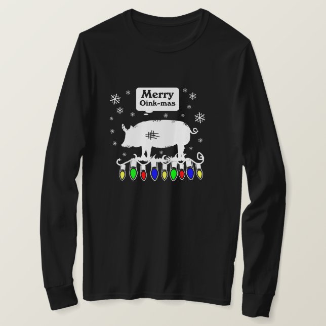 Merry Oink-Mas Snow flakes T-Shirt (Design Front)