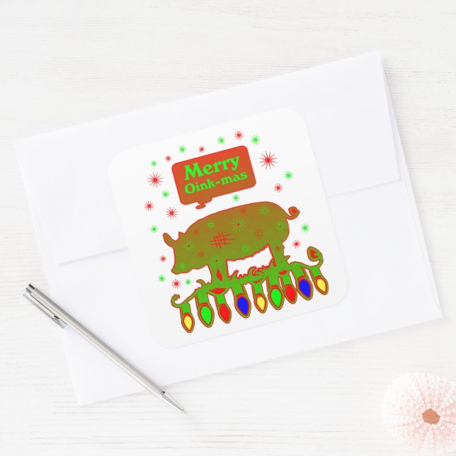 Merry Oink Mas Square Sticker (Envelope)