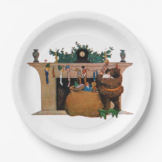 Merry Old Christmas Elf, Jessie Willcox Smith Paper Plates (Front)