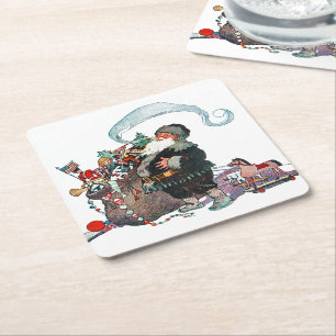 Merry Old Christmas Elf, Jessie Willcox Smith Square Paper Coaster