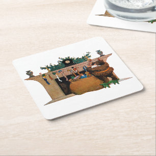 Merry Old Christmas Elf, Jessie Willcox Smith Square Paper Coaster