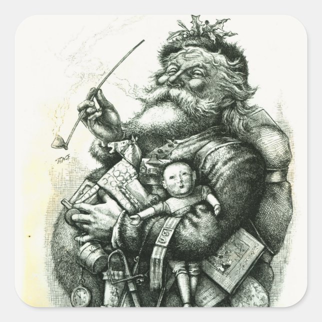 Merry Old Santa Claus Square Sticker (Front)