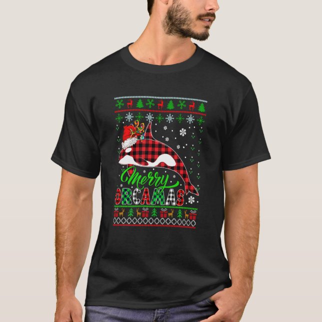 Merry Orcamas Xmas Sweater Red Plaid Santa Reindee (Front)