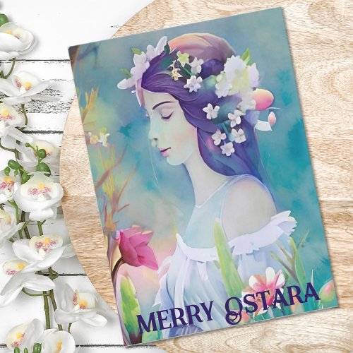 Merry Ostara Goddess Eostre Spring Equinox Pagan Holiday Card