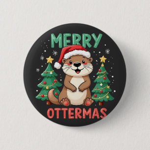 Merry Ottermas Funny Otter Animal Christmas Lovers Button