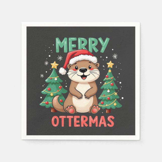 Merry Ottermas Funny Otter Animal Christmas Lovers Napkins (Front)
