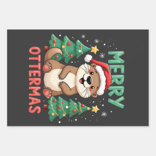 Merry Ottermas Funny Otter Animal Christmas Lovers Wrapping Paper Sheets