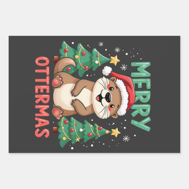 Merry Ottermas Funny Otter Animal Christmas Lovers Wrapping Paper Sheets (Front)