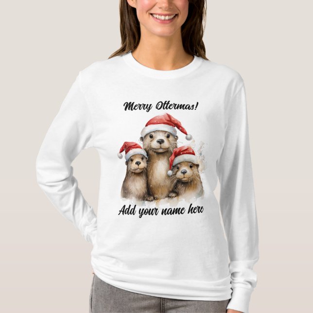 Merry Ottermas personalizable Christmas T-Shirt (Front)