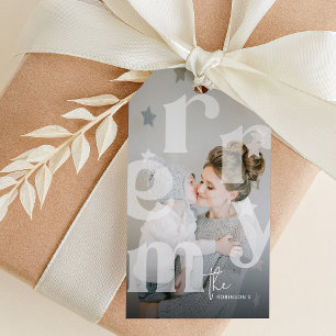 MERRY Overlay Typography' Photo Christmas Gift Tags