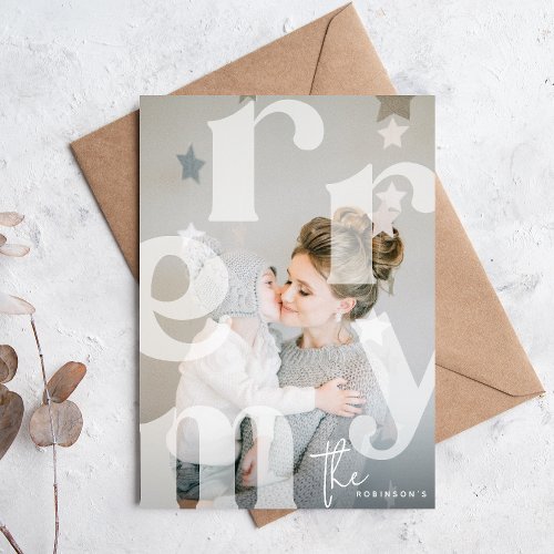 MERRY Overlay Typography Photo Christmas Holiday Card