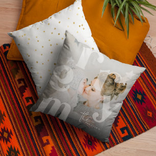MERRY Overlay Typography' Photo Christmas Throw Pillow
