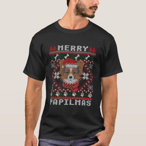 Merry Papilmas Funny Papillon Dog Ugly Christmas S T_Shirt