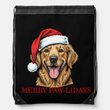 Merry Paw-lidays Christmas Dog Drawstring Backpack
