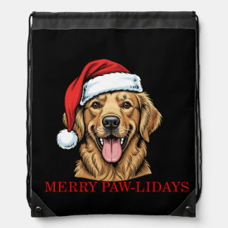 Merry Paw-lidays Christmas Dog Drawstring Backpack