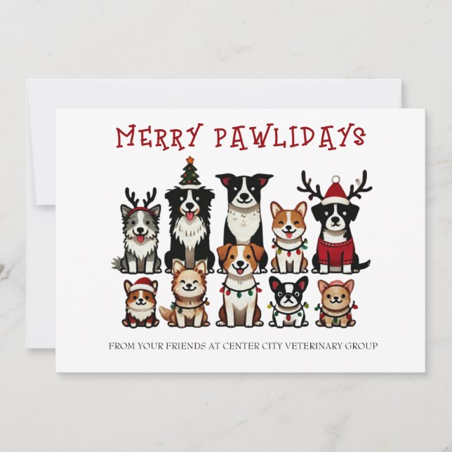 Merry Pawlidays Veterinary Holiday Card (Front)