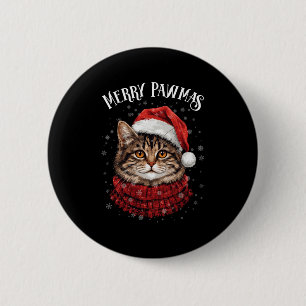 Merry Pawmas Funny Santa Cat Christmas For Kitten  Button