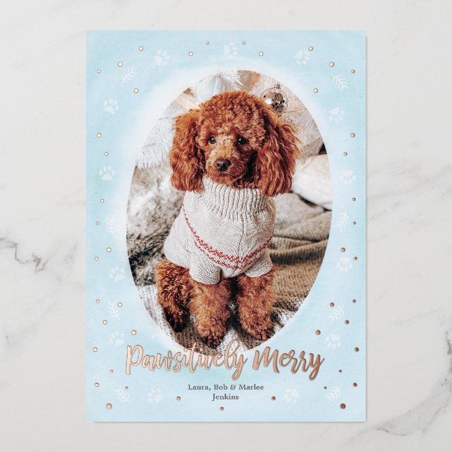 Merry Paws Christmas Foil Holiday Card (Front)