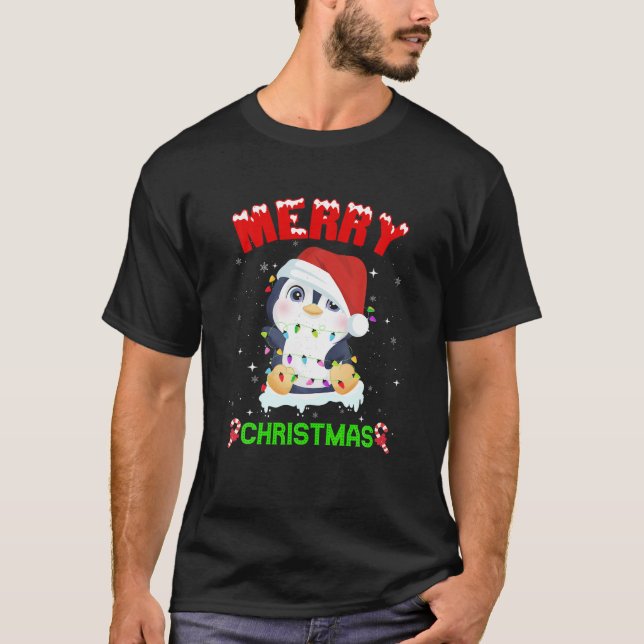 Merry Penguin Christmas Pajama Ugly Sweater Santa  (Front)