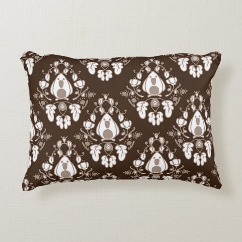 Merry Penguins in a Damask Pattern Accent Pillow