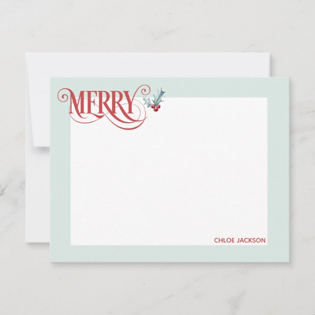 Merry Personalized Christmas Holiday Note Cards (Front)