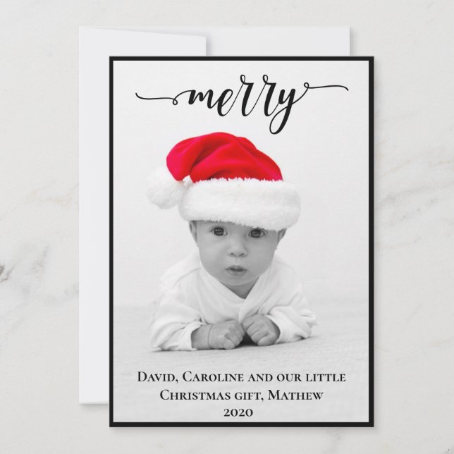 Merry ~ Personalized Photo Holiday Card (Front)