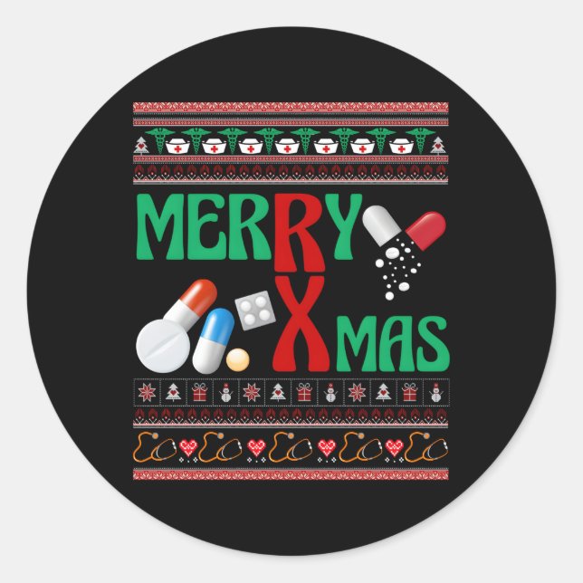 Merry Pharmacists Ugly Pharmacy Technicians Classic Round Sticker (Front)