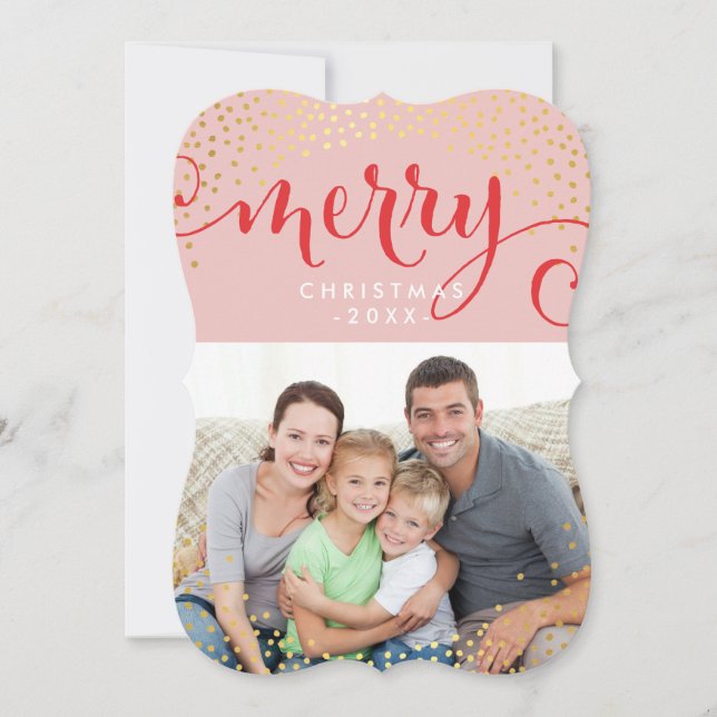 MERRY PHOTO HOLIDAY stylish gold confetti pink (Front)