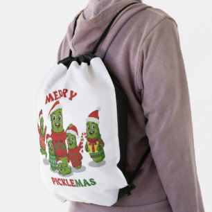 Merry Picklemas Funny Pickle Family Christmas Drawstring Bag