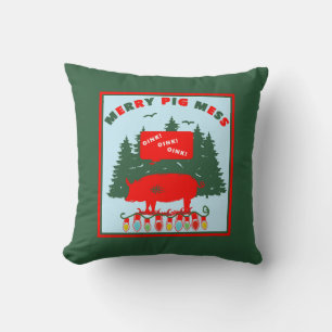 Merry Pig Mess Throw Pillow
