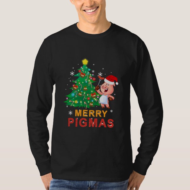 Merry Pigmas Christmas Pig Lovers Christmas Tree T-Shirt (Front)